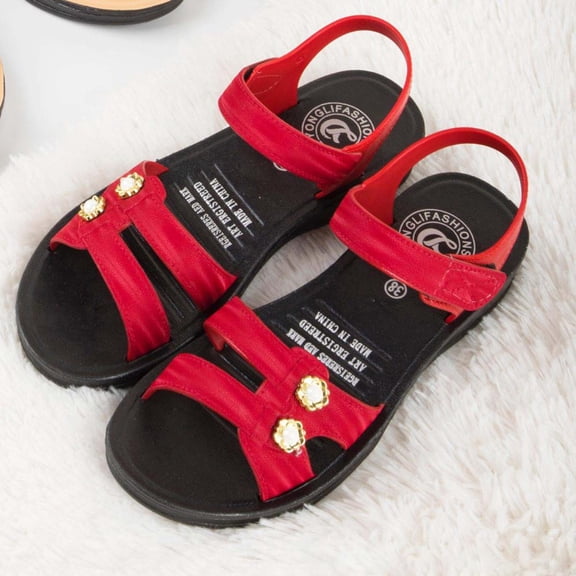 Bxsruta Roman-Inspired Flat Slippers, Gold-Accented PVC Outdoor Shoes with Wrap-Around Ankle Strap