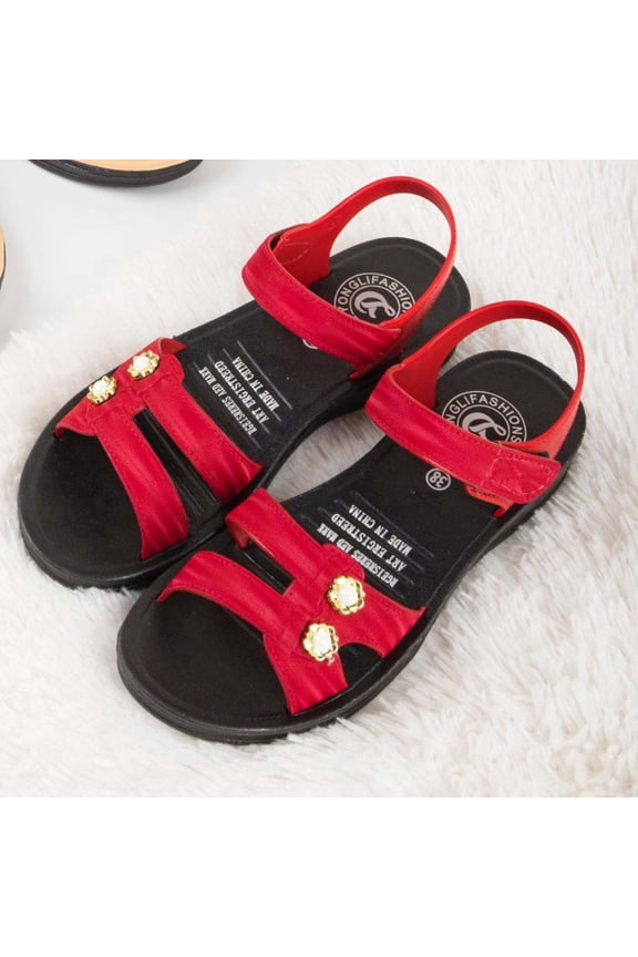 Roman-Inspired Flat Slippers, Gold-Accented PVC Outdoor Shoes with Wrap-Around Ankle Strap