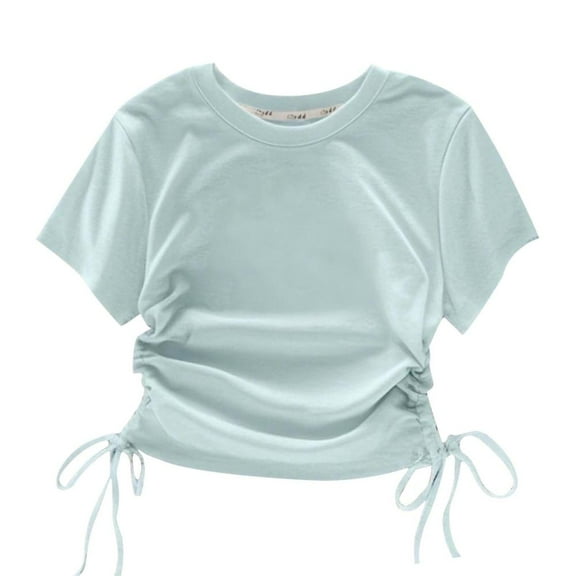 Bxsruta Shirts for Kids, Adjustable Drawstring Waist Girls' Top, Cropped Casual Tee