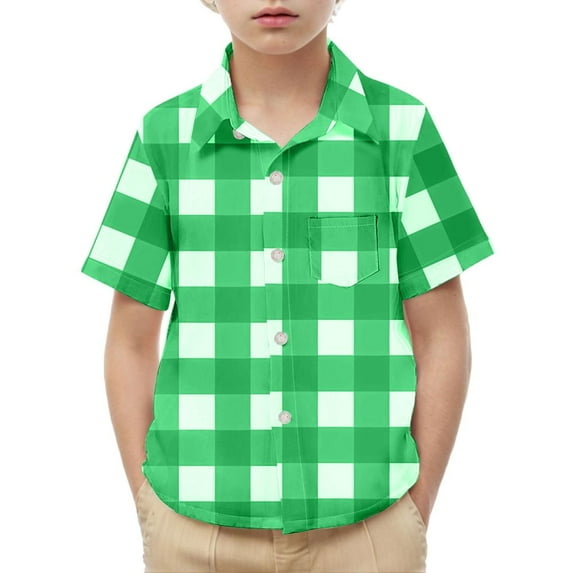 Bxsruta Shirts for Kids, Children's Classic Plaid School Uniform Shirt, Chest Pocket Collared Top