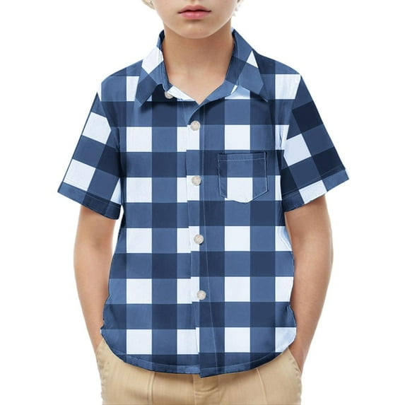 Bxsruta Shirts for Kids, Children's Classic Plaid School Uniform Shirt, Chest Pocket Collared Top