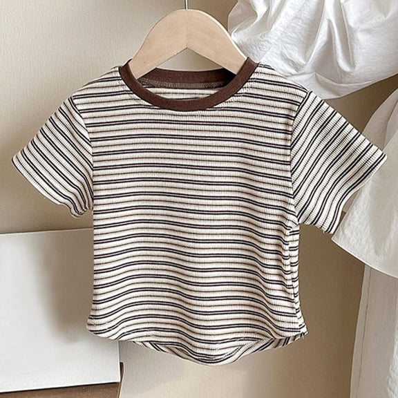 Bxsruta Shirts for Kids, Retro Striped Colorblock T-Shirt, Girls' Casual Short Sleeved Tops