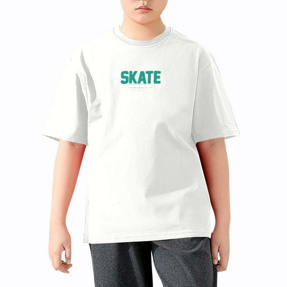 Bxsruta Shirts for Kids, Skate Board Print Short Sleeve Athletic Top, Casual Soft Cotton Blend T-Shirt