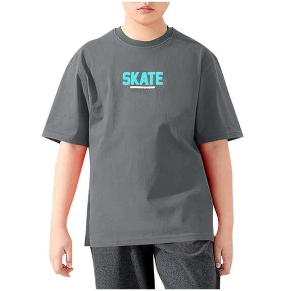 Bxsruta Shirts for Kids, Skate Board Print Short Sleeve Athletic Top, Casual Soft Cotton Blend T-Shirt