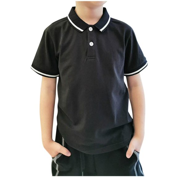 Bxsruta Shirts for Kids, Solid Color Boys' Shirt, Turndown Collar Short Sleeve Top, Cotton Blend Casual Comfort Blouse