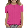 thumbnail image 1 of Bxsruta Shirts for Kids, Solid Color Girls' Embroidered Short Sleeve Top, Crewneck Lace Accent Blouse, Lightweight Comfortable Shirt, 1 of 5