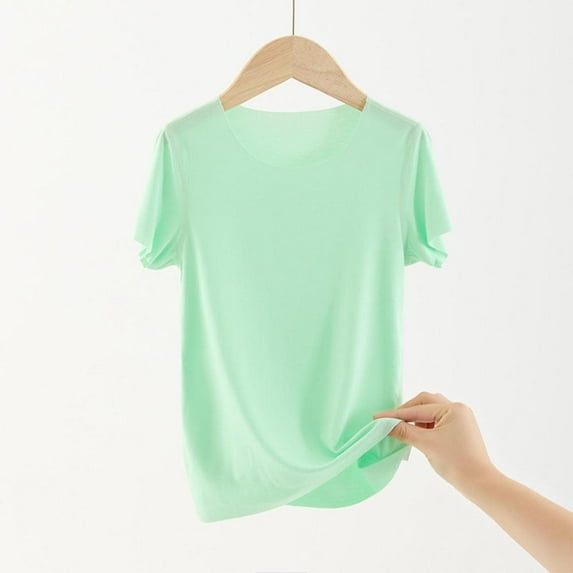 Bxsruta Shirts for Kids, Solid Color Jersey Short Sleeve Tee, Round Neck Casual Top, Comfort Fit Knit Blouse