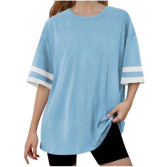 Bxsruta Shirts for Kids, Sporty Loose Fit Short Sleeve Tee, Knit Casual Top with Dropped Shoulder Design, Children's Solid Round-Neck Shirt