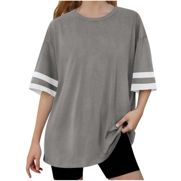 Bxsruta Shirts for Kids, Sporty Loose Fit Short Sleeve Tee, Knit Casual Top with Dropped Shoulder Design, Children's Solid Round-Neck Shirt