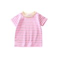 thumbnail image 1 of Bxsruta Shirts for Kids, Stripe Knit Short Sleeve Top, Round Neck Casual Blouse, 1 of 6