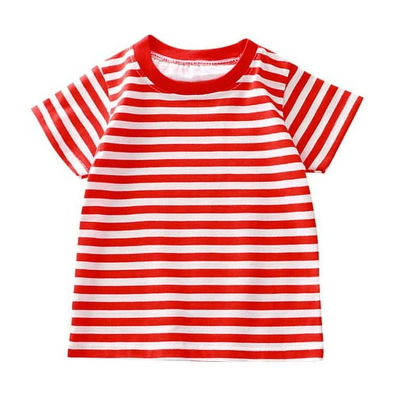 Bxsruta Shirts for Kids, Stripe Knit Short Sleeve Top, Round Neck Casual Blouse