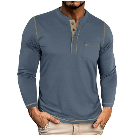 Bxsruta Shirts for Men, Men's Button Pocket Hoodie Top, Vintage Long Sleeve Round Collar Pullover, Casual Sweatshirt
