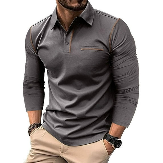 Bxsruta Shirts for Men, Men's Casual Long Sleeve Turndown Collar Button Front Pullover Blouse T-Shirt