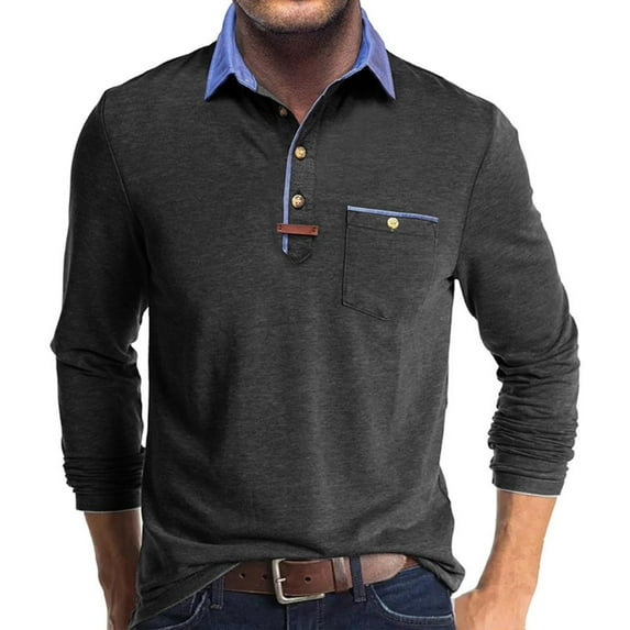 Bxsruta Shirts for Men, Men's Casual Turndown Collar Pocket Long Sleeve Shirt in Solid Color Lightweight Fabric Offering Relaxed Fit Comfort