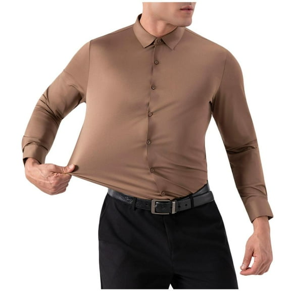 Bxsruta Shirts for Men, Men's Non-Iron Turndown Collar Solid Dress Shirt, Anti-Wrinkle Long Sleeve Professional Blouse