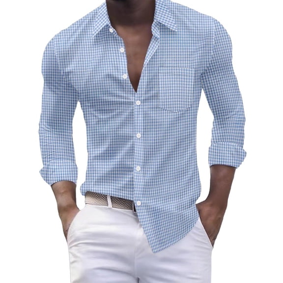 Bxsruta Shirts for Men, Men's Polyester Long Sleeve Lapel Button Pocket Shirt Casual Comfortable Knit Top