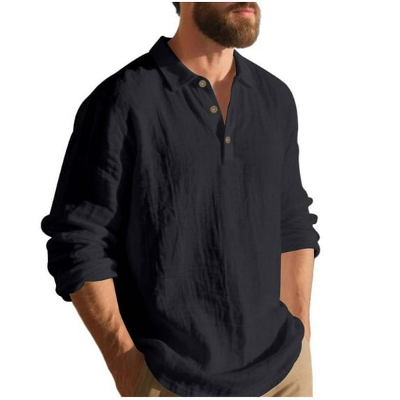 Bxsruta Shirts for Men, Men's Shirts Solid Polyester Button Half-Cardigan Flip Lapel Knit Top Comfortable Business Casual Blouse