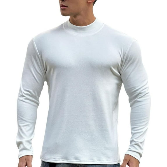 Bxsruta Shirts for Men, Men's Shirts Solid Polyester Thermal Mock Neck Base Layer Top
