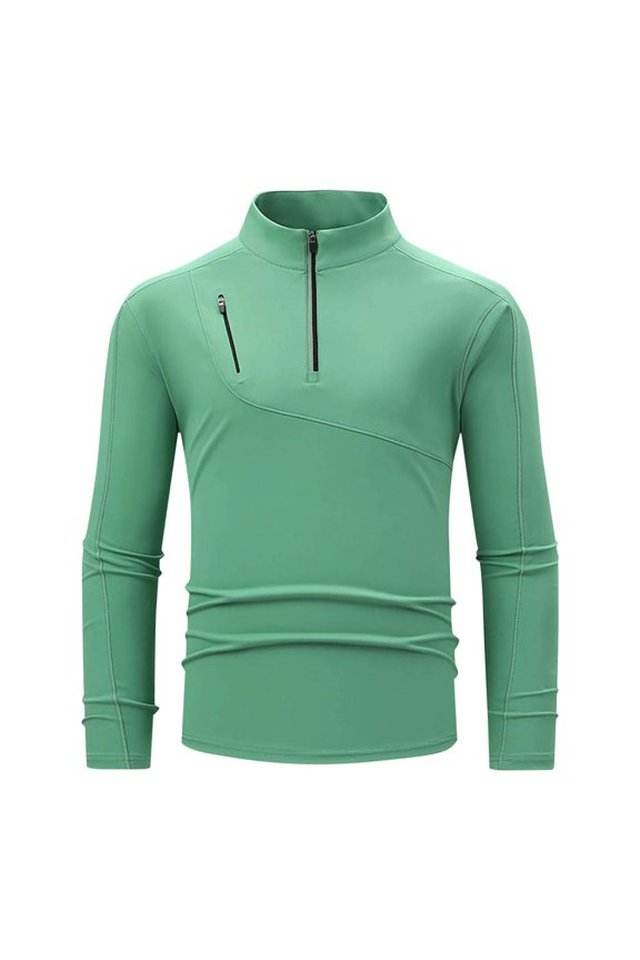 Shirts for Men, Men's Shirts Stand Collar Full-Zipper Performance Blouse, Polyester Long Sleeve Workwear Top