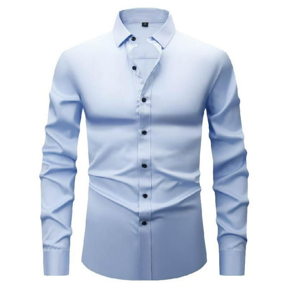 Bxsruta Shirts for Men, Men's Slim Fit Lightweight Business Shirt Long Sleeve Lapel Color Block Formal Polyester Spandex Work Attire