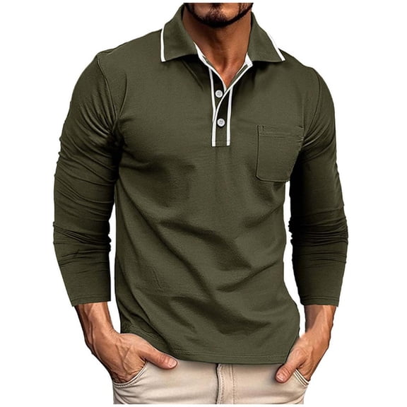 Bxsruta Shirts for Men, Men's Soft Polyester Long Sleeve Button Half-Cardigan Pocket Shirt with Classic Flip Collar for Comfortable All-Season Wear