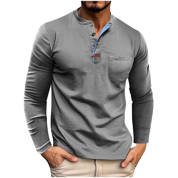Bxsruta Shirts for Men, Men's Soft Waffle-Knit Long Sleeve Shirt with Buttoned Chest Pocket