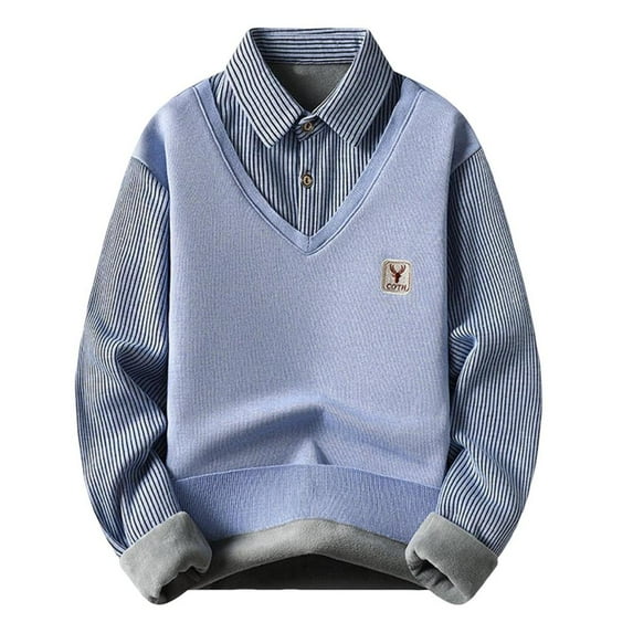 Bxsruta Shirts for Men, Men's Solid Base Layer Shirt Featuring Striped Accent Turndown Collar in Warm Knit Construction