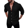 thumbnail image 1 of Bxsruta Shirts for Men, Men's Solid Polyester Long Sleeve Lapel Button Pocket Shirt Breathable Knit Top, 1 of 8