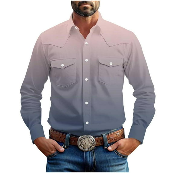 Bxsruta Shirts for Men, Men's Vintage-Inspired Polyester Button-Down Shirt with Relaxed Fit