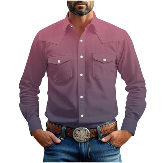 Bxsruta Shirts for Men, Men's Vintage-Inspired Polyester Button-Down Shirt with Relaxed Fit