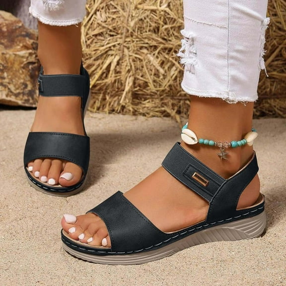 Bxsruta Single Strap Retro Flat Sandals with Adjustable Buckle, Women's Breathable Rubber Sole Footwear for Daily Walking