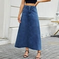 thumbnail image 1 of Bxsruta Skirts for Women, Button Front High Waist Denim Maxi Skirt with Side Pockets, Distressed Hem Casual Long Skirt, 1 of 8