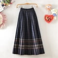thumbnail image 1 of Bxsruta Skirts for Women, Women's High Waist Pleated Wool Skirt, Stretchable Elastic Waistband with Plaid Detail for Casual Wear, 1 of 5
