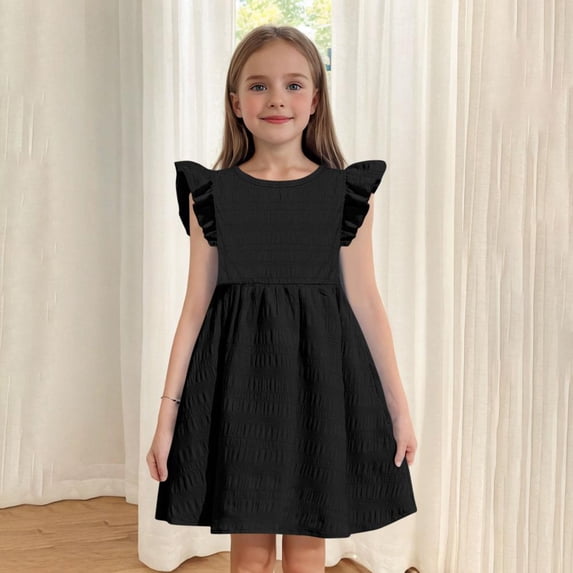 Bxsruta Soft Polyester Blend Short Sleeve Round Neck Dress with Back Button Detail, Breathable Comfort for Everyday Wear, Easy-Care Wrinkle-Resistant Design