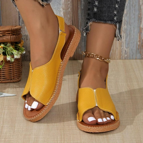 Bxsruta Soft-Soled Open-Toe Casual Sandals with Heel Buckle Closure, Women's Versatile PU Leather Summer Footwear for Outdoor/Indoor Activities