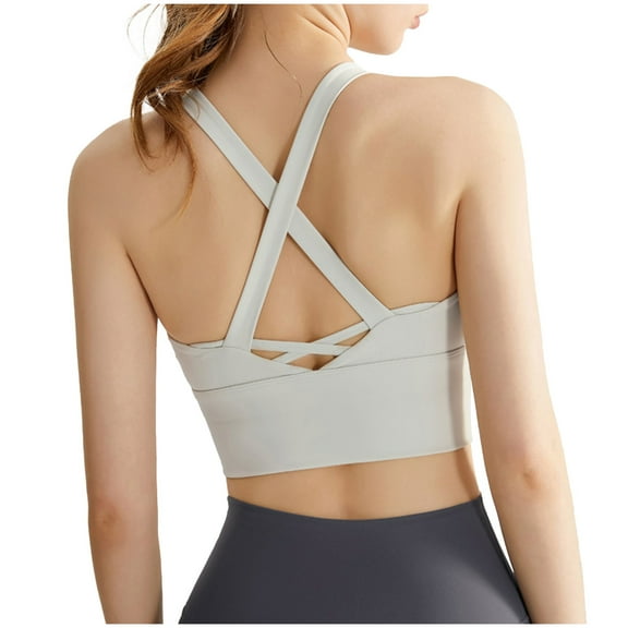 Bxsruta Sports Bra for Women, Womens Longline Padded Crop Tank Yoga Bras, Workout Fitness Top Beige M