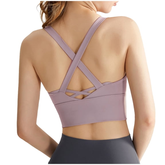 Bxsruta Sports Bra for Women, Womens Longline Padded Crop Tank Yoga Bras, Workout Fitness Top Purple S