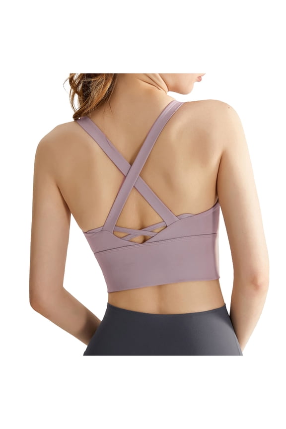 Sports Bra for Women, Womens Longline Padded Crop Tank Yoga Bras, Workout Fitness Top Purple S