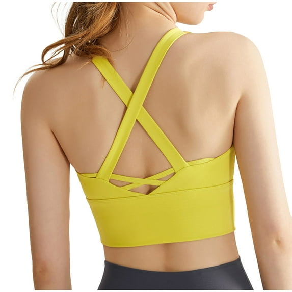 Bxsruta Sports Bra for Women, Womens Longline Padded Crop Tank Yoga Bras, Workout Fitness Top Yellow XL