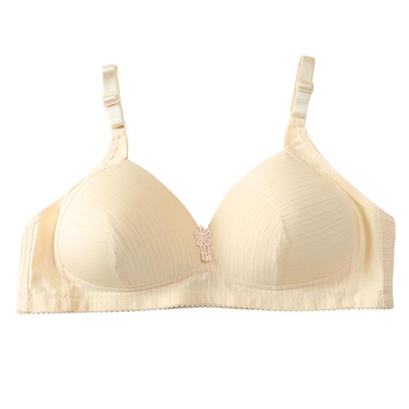Bxsruta Sports Bras for Women, Women's Daily Adjustable Underwear Gathered Thin Bra Without Steel Ring, Beige