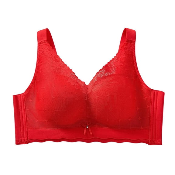 Bxsruta Sports Bras for Women, Women's Lace-free Thin Cups Side-folded Breasts Big Breasts and Small Underwear, Red
