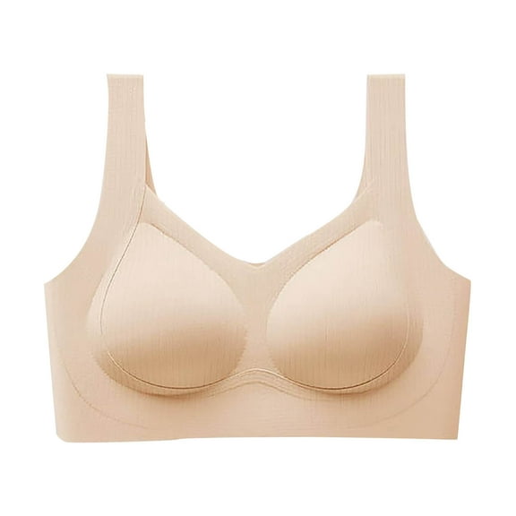 Bxsruta Sports Bras for Women, Women's New Seamless Bra Women's Lifting Sagging Bra Gathered Without Steel Rings Sleep Bra, Beige