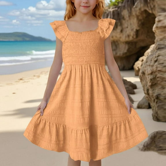 Bxsruta Square NeckSleeve Sundress, Smocked Bodice with Adjustable Straps, Flowy A-Line Skirt