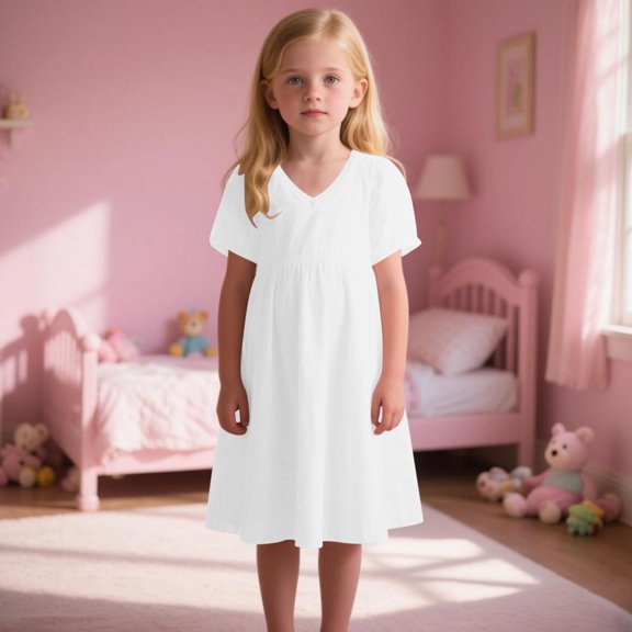 Bxsruta Stretch Fabric V-Neck Dress for Girls 4-14 Years, Lightweight Summer Casual Sundress for Beach, Holiday and Daily Outfits