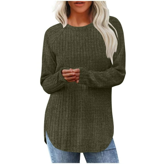 Bxsruta Summer Tops for WomenFashion Women's Casual Solid Round Neck Hem Slit Loose T-shirt Top Button Blouses