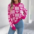thumbnail image 1 of Bxsruta Sweaters for Women, Women's Contrasting Plaid Heart-Shaped Round Neck Pullover Fashionable Sweater, 1 of 8