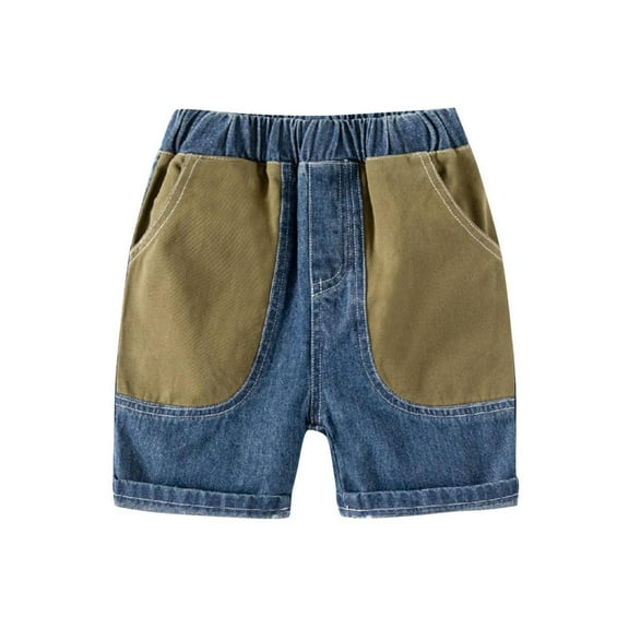 Bxsruta Toddler Boy Shorts, Summer Boys' Color Blocked Five Quarter Pants Versatile Elastic Hot Pants for Wearing Outside Five Quarter Pants, Blue 2 Years