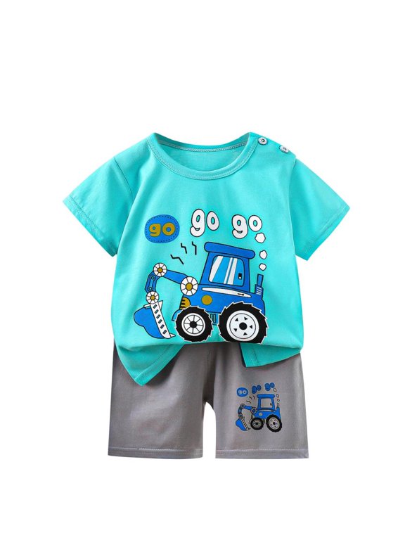 Toddler Girl Outfits, Summer Thin Round Neck Short Sleeved Set Home Clothes Two-piece Set Cute Printed T-shirt+shorts, White 2 Years