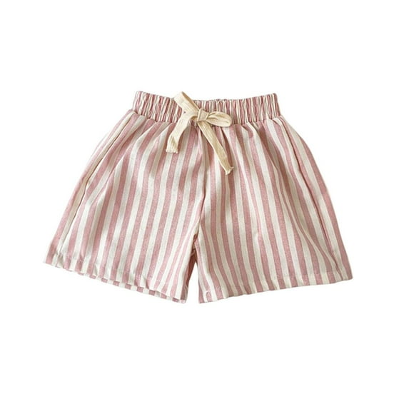 Bxsruta Toddler Girl Shorts, Children's Summer Stripe Print with Waist Sports and Leisure Shorts for Kids, Pink 4-5 Years