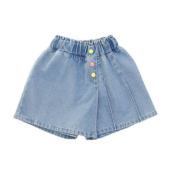 Bxsruta Toddler Girl Shorts, Girls Summer Color Buckle Cowboy Skirts Medium to Large Childrens High Waist Shorts, Blue 6 Years